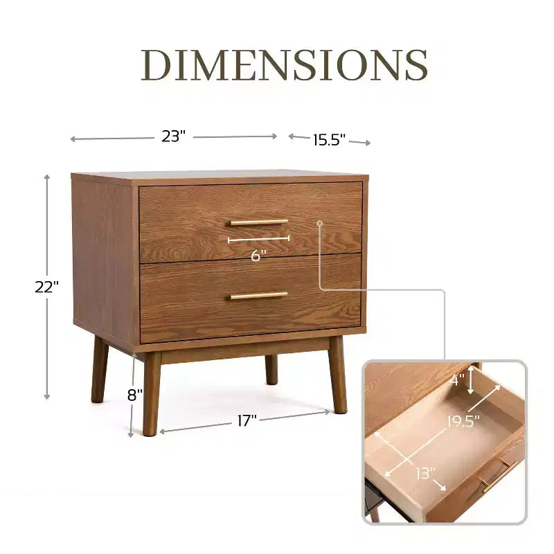 HOMES: Inside + Out 3pc Riverstone Mid-Century Modern Boucle Bedroom Set with 2 Nightstands Walnut