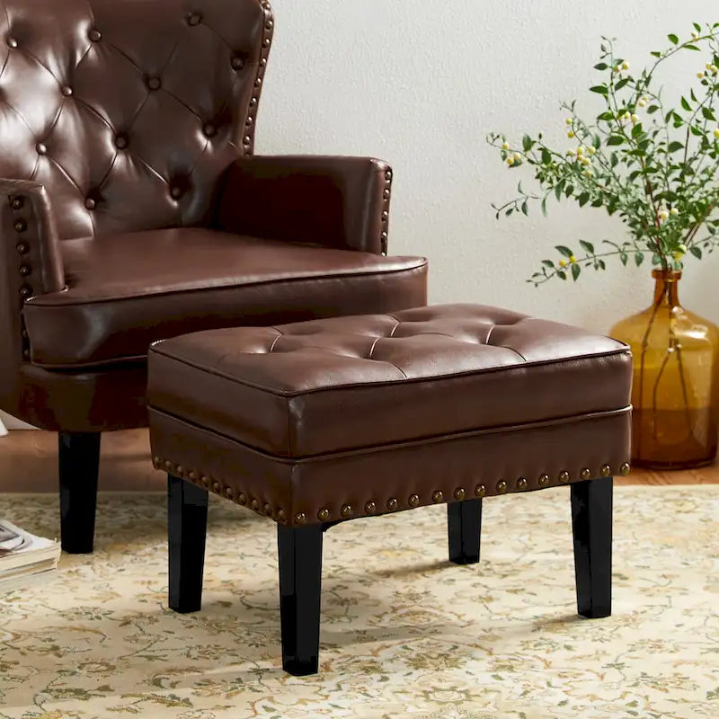 Glitzhome Set of 2 22 W Leatherette Button-tufted Foot Stools Ottomans