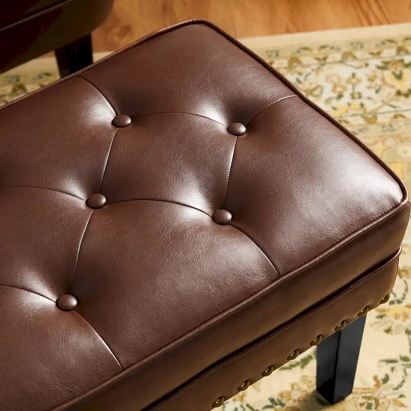 Glitzhome Set of 2 22 W Leatherette Button-tufted Foot Stools Ottomans