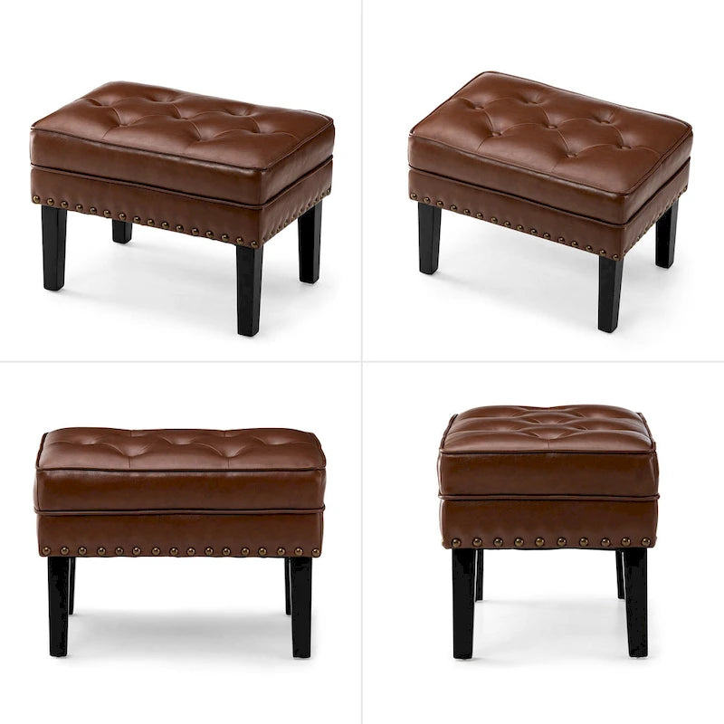 Glitzhome Set of 2 22 W Leatherette Button-tufted Foot Stools Ottomans
