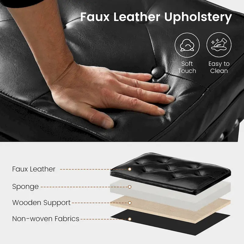 Glitzhome Set of 2 22 W Leatherette Button-tufted Foot Stools Ottomans