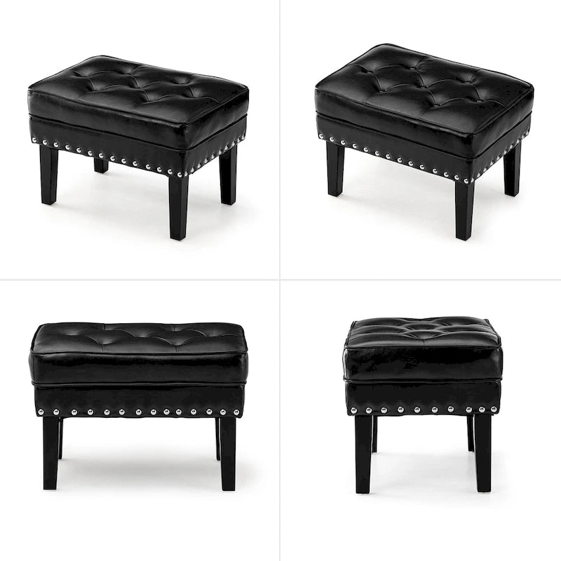 Glitzhome Set of 2 22 W Leatherette Button-tufted Foot Stools Ottomans