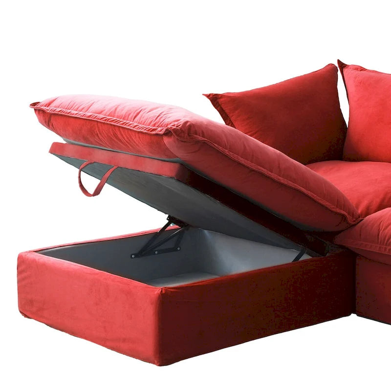 Cloud Sectional Sofa, 5-Seater Down Feather Modular Sofa L-shaped Velvet Wide Deep Seat Convertible Couch.