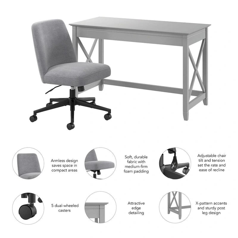 Bush Furniture Key West 48W x 24D Writing Desk and Chair Set