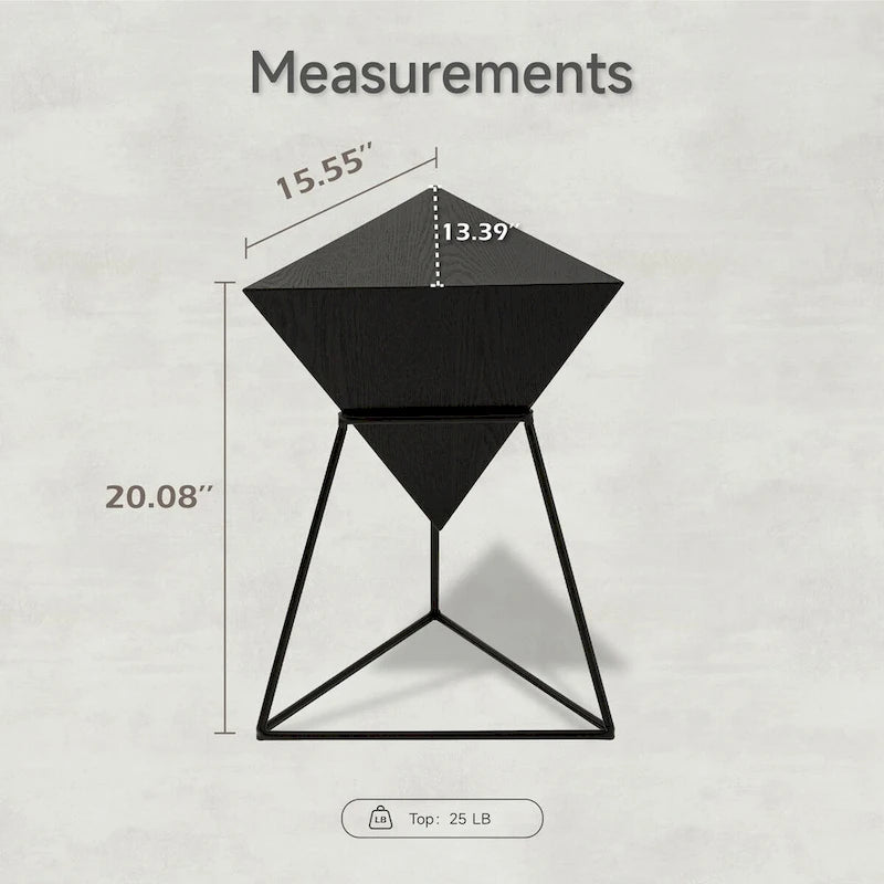 COZAYH Modern Geometric End Table with Wooden Top and Metal Base, Unique Pyramid Side Table Plant Stand for Office, Triangle