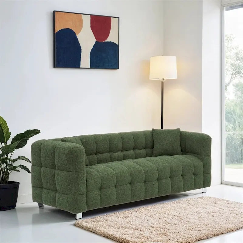 Teddy Fleece Sofa With Two Throw Pillows Hardware Foot Support