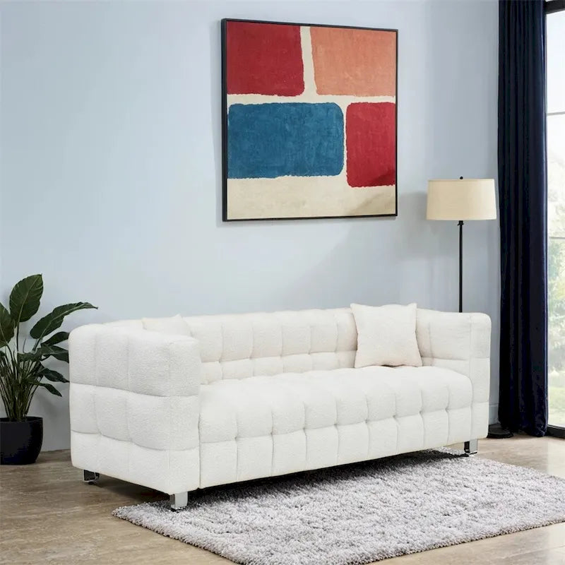 Teddy Fleece Sofa With Two Throw Pillows Hardware Foot Support