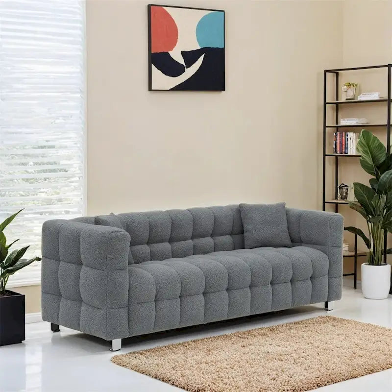 Teddy Fleece Sofa With Two Throw Pillows Hardware Foot Support