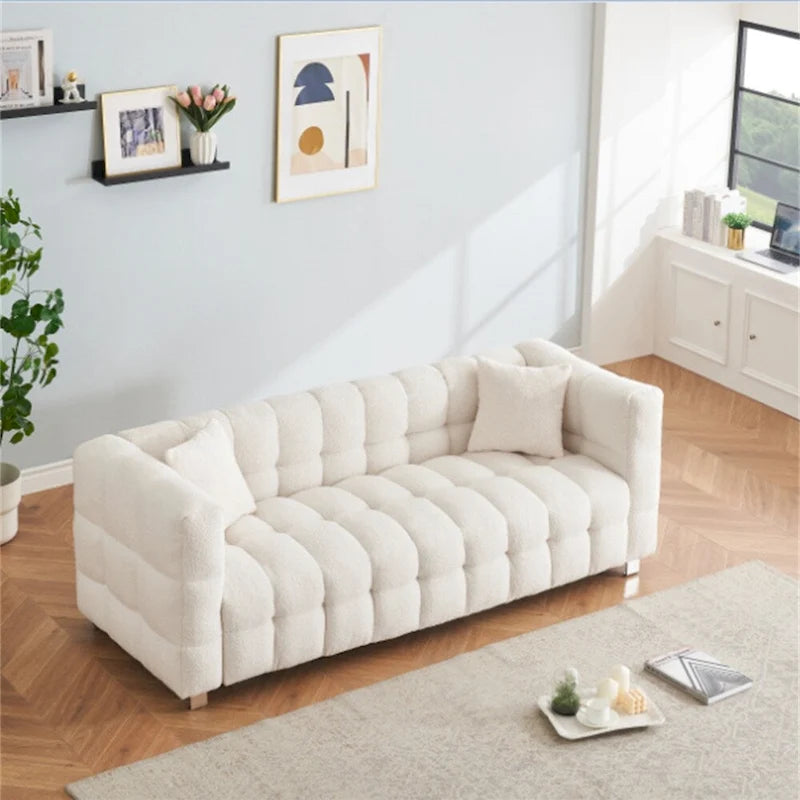 Teddy Fleece Sofa With Two Throw Pillows Hardware Foot Support