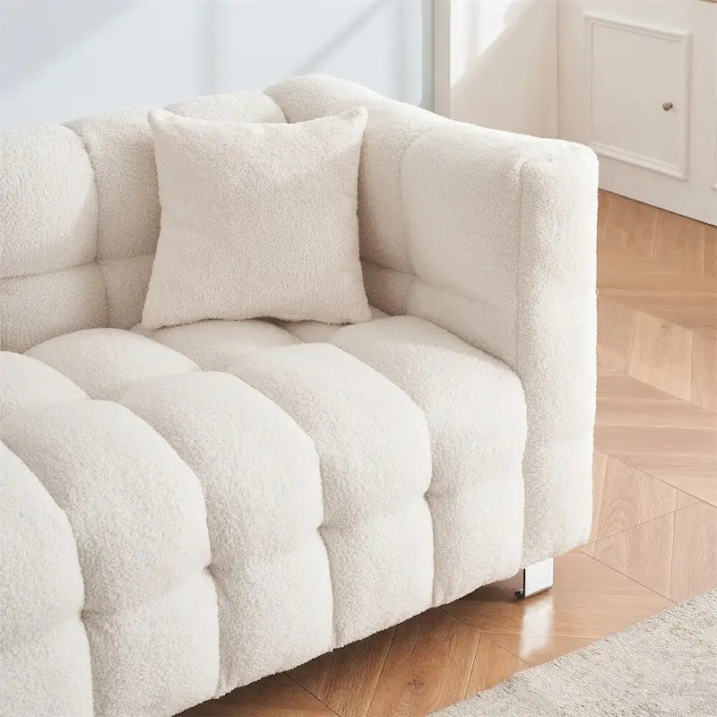Teddy Fleece Sofa With Two Throw Pillows Hardware Foot Support