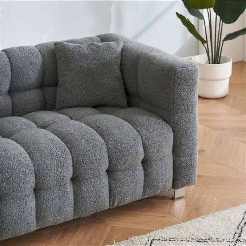 Teddy Fleece Sofa With Two Throw Pillows Hardware Foot Support