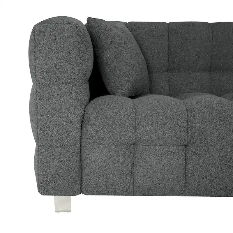 Teddy Fleece Sofa With Two Throw Pillows Hardware Foot Support