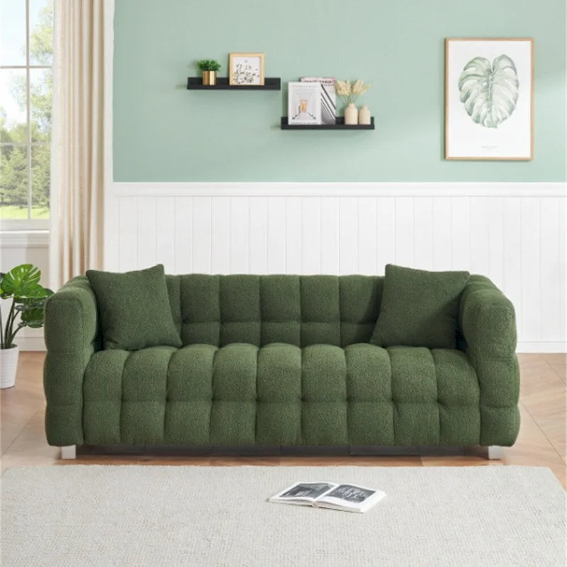 Teddy Fleece Sofa With Two Throw Pillows Hardware Foot Support