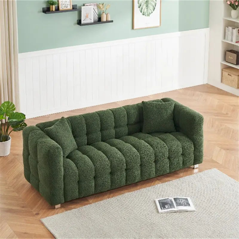 Teddy Fleece Sofa With Two Throw Pillows Hardware Foot Support