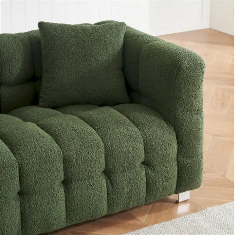 Teddy Fleece Sofa With Two Throw Pillows Hardware Foot Support