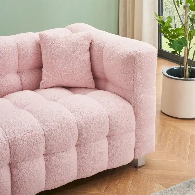 Teddy Fleece Sofa With Two Throw Pillows Hardware Foot Support