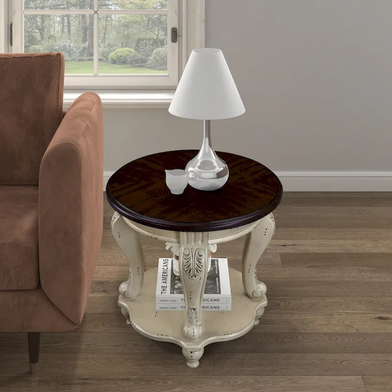 22  Round End Table,Solid Wood Sofa Side Table with Shelf,Living Room Corner Table Easy Assemble