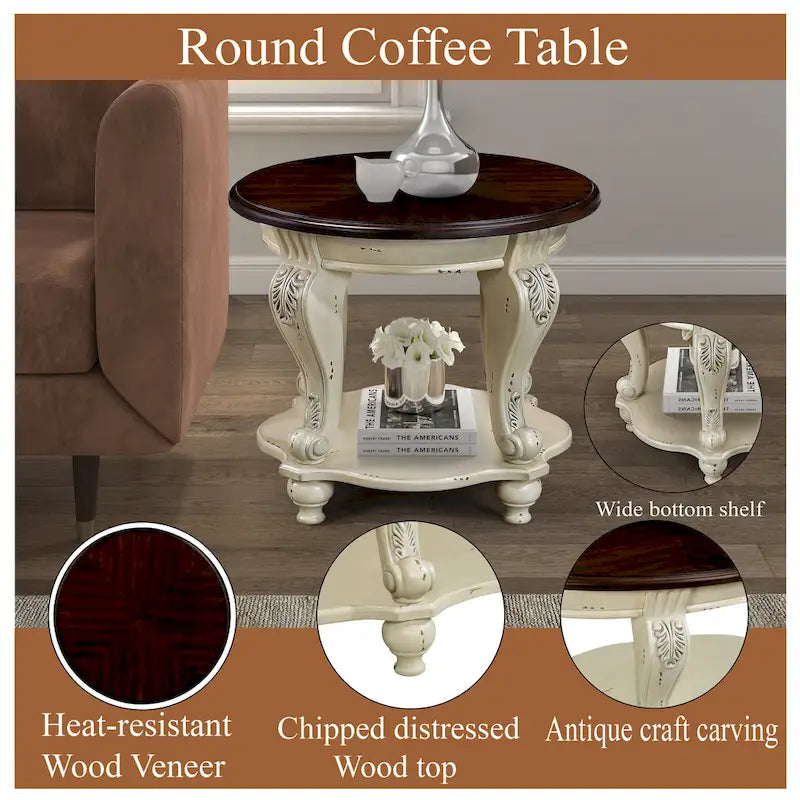 22  Round End Table,Solid Wood Sofa Side Table with Shelf,Living Room Corner Table Easy Assemble