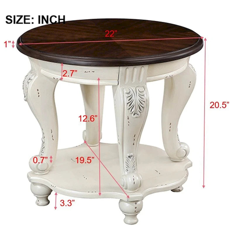 22  Round End Table,Solid Wood Sofa Side Table with Shelf,Living Room Corner Table Easy Assemble