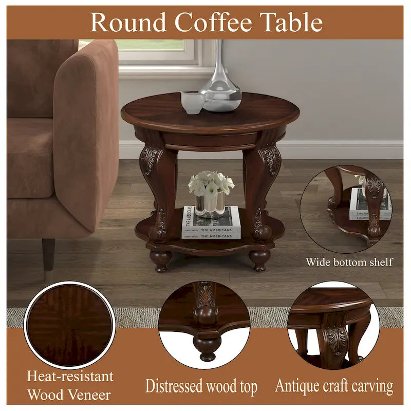 22  Round End Table,Solid Wood Sofa Side Table with Shelf,Living Room Corner Table Easy Assemble