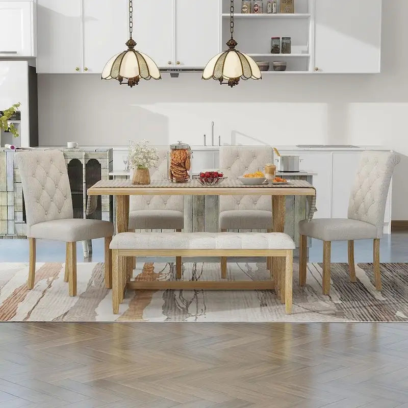 6 PCS Retro Rectangular Dining Table Set for 6