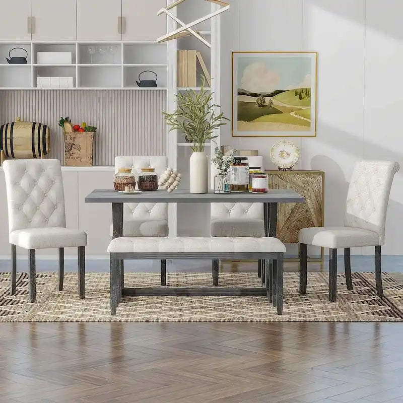 6 PCS Retro Rectangular Dining Table Set for 6