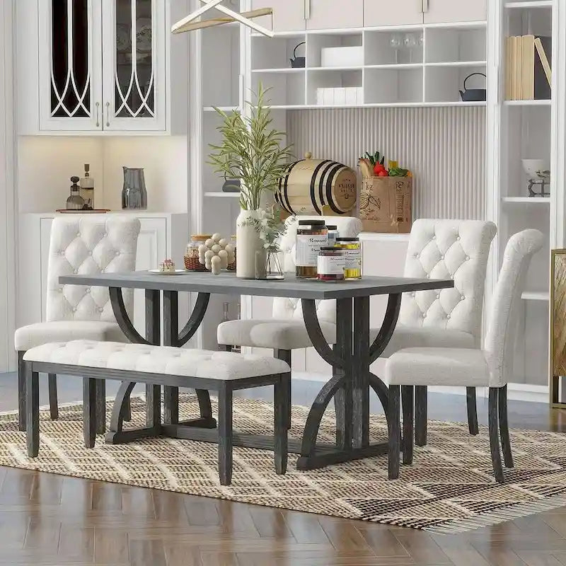 6 PCS Retro Rectangular Dining Table Set for 6