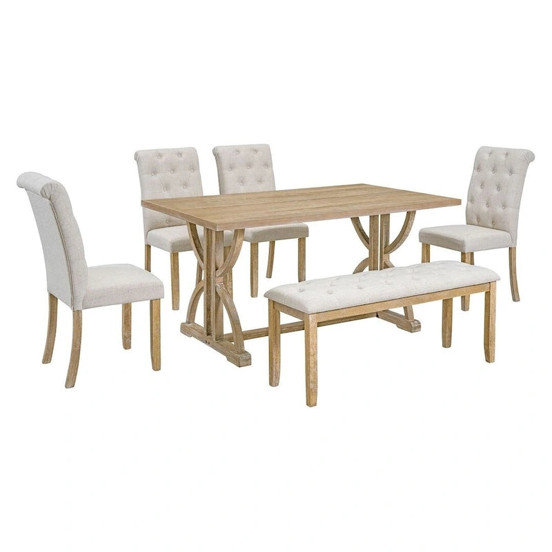 6 PCS Retro Rectangular Dining Table Set for 6