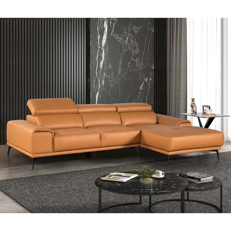 Furniture of America Jacques Modern Low Profile Leather L-Shaped Sectional with Chaise