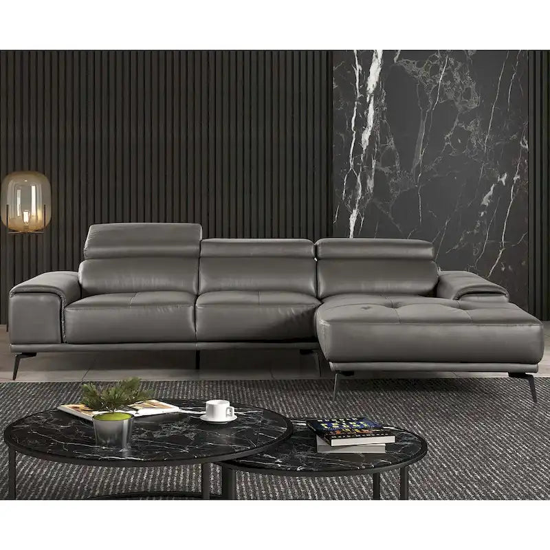 Furniture of America Jacques Modern Low Profile Leather L-Shaped Sectional with Chaise