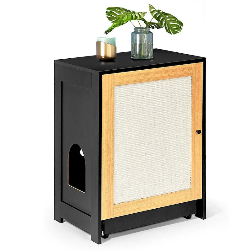 Cat Litter Box Enclosure, Hidden Cat Washroom, Kitty End Table, Litter cabinet with sisal door