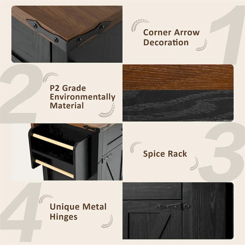 53.5 Farmhouse Kitchen Island with Power Outlet