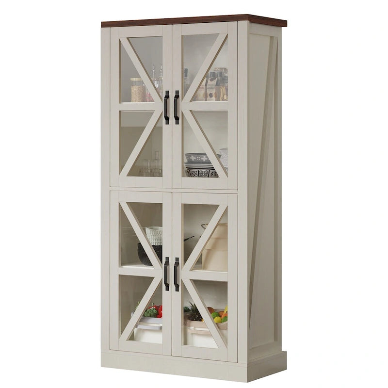 Moasis 66 Tall Freestanding Kitchen Pantry Cabinet with Glass Doors