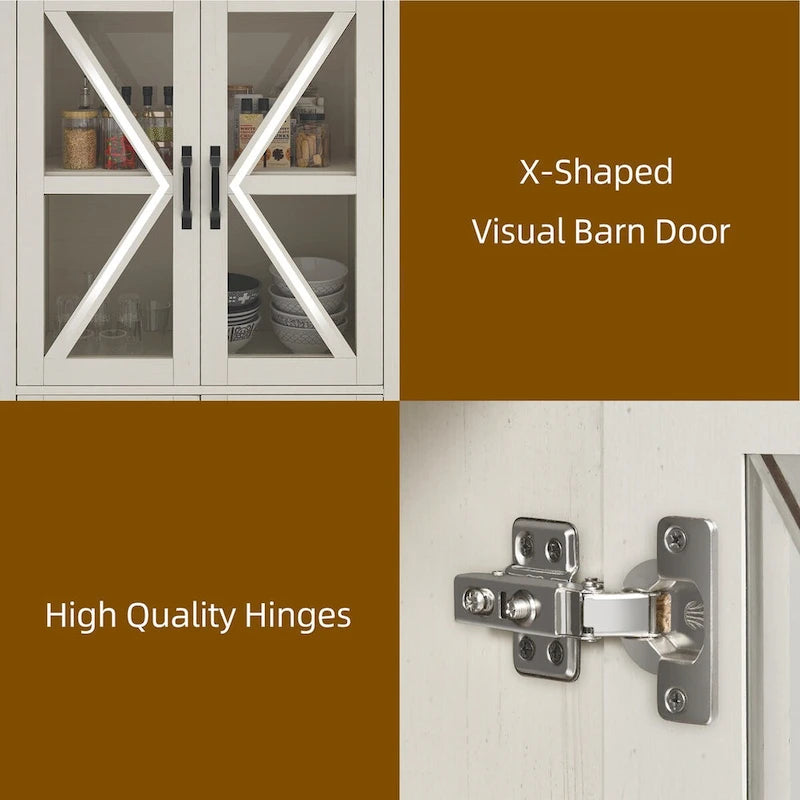 Moasis 66 Tall Freestanding Kitchen Pantry Cabinet with Glass Doors