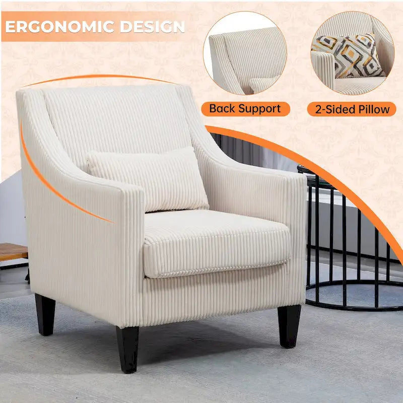 HOMEFUN Corduroy Upholstered Mid-Century Modern Wood Frame Armchair for Living Room
