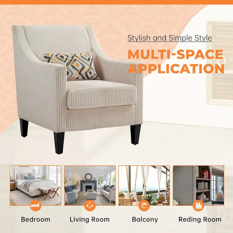 HOMEFUN Corduroy Upholstered Mid-Century Modern Wood Frame Armchair for Living Room
