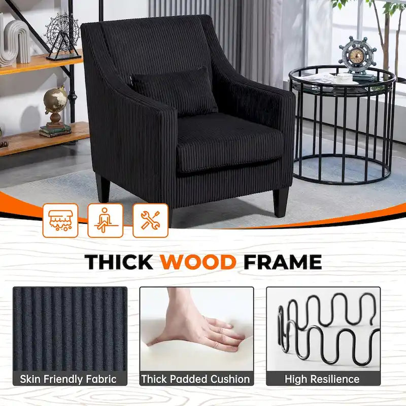 HOMEFUN Corduroy Upholstered Mid-Century Modern Wood Frame Armchair for Living Room