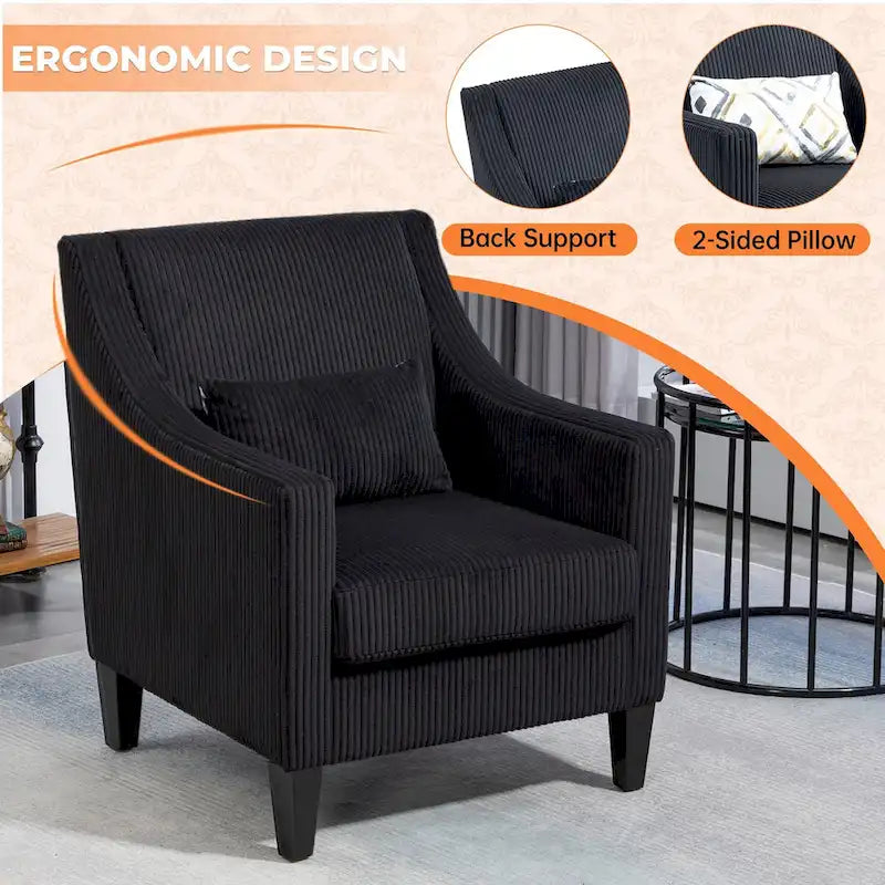 HOMEFUN Corduroy Upholstered Mid-Century Modern Wood Frame Armchair for Living Room