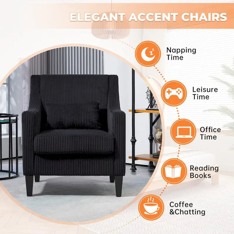 HOMEFUN Corduroy Upholstered Mid-Century Modern Wood Frame Armchair for Living Room
