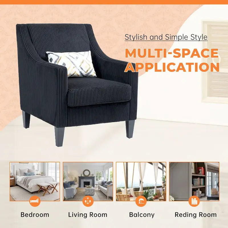 HOMEFUN Corduroy Upholstered Mid-Century Modern Wood Frame Armchair for Living Room