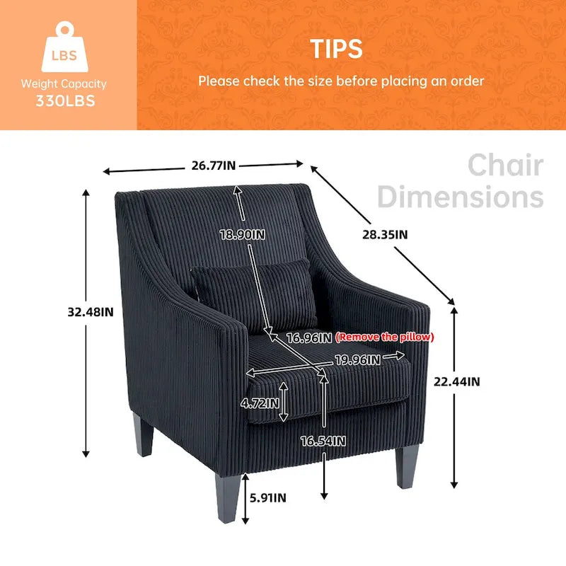 HOMEFUN Corduroy Upholstered Mid-Century Modern Wood Frame Armchair for Living Room