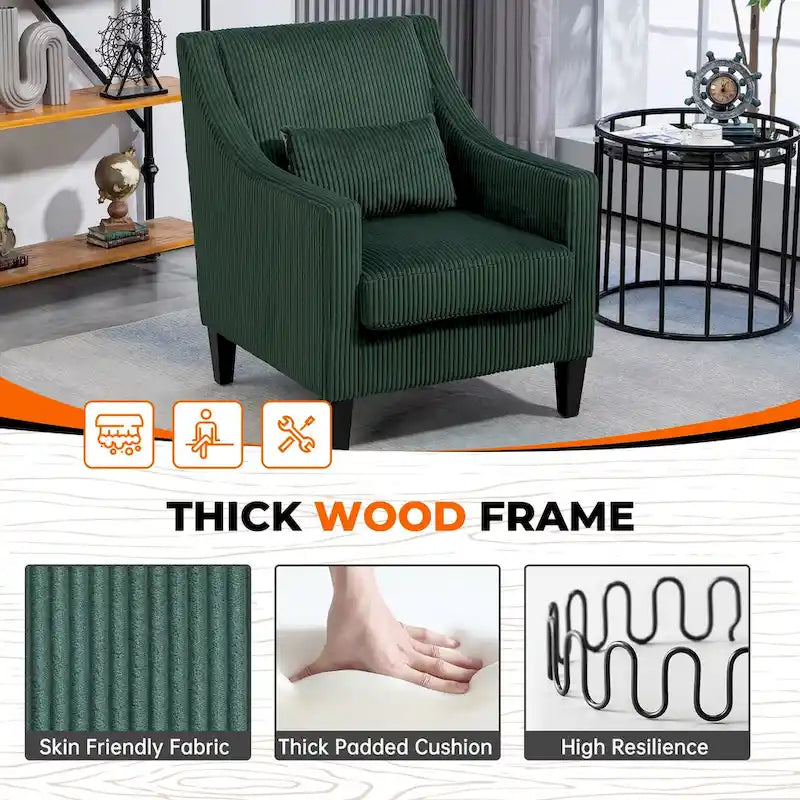 HOMEFUN Corduroy Upholstered Mid-Century Modern Wood Frame Armchair for Living Room