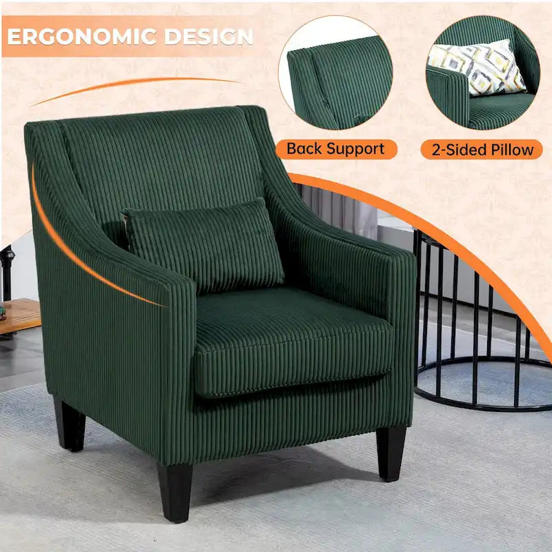 HOMEFUN Corduroy Upholstered Mid-Century Modern Wood Frame Armchair for Living Room
