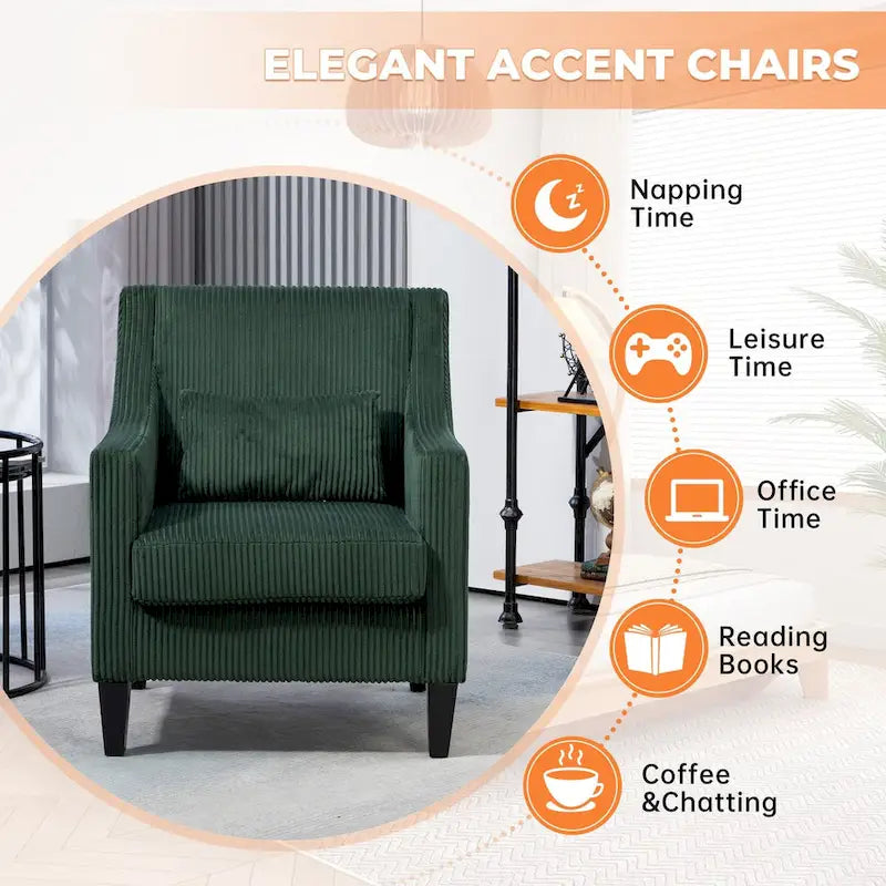 HOMEFUN Corduroy Upholstered Mid-Century Modern Wood Frame Armchair for Living Room