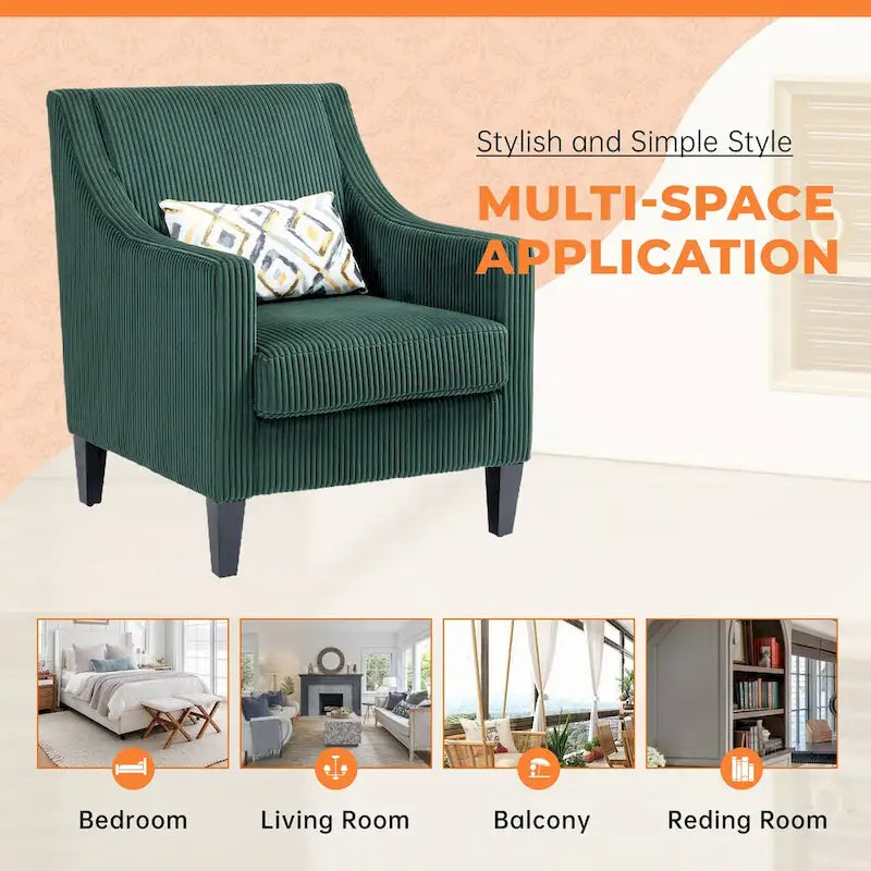 HOMEFUN Corduroy Upholstered Mid-Century Modern Wood Frame Armchair for Living Room
