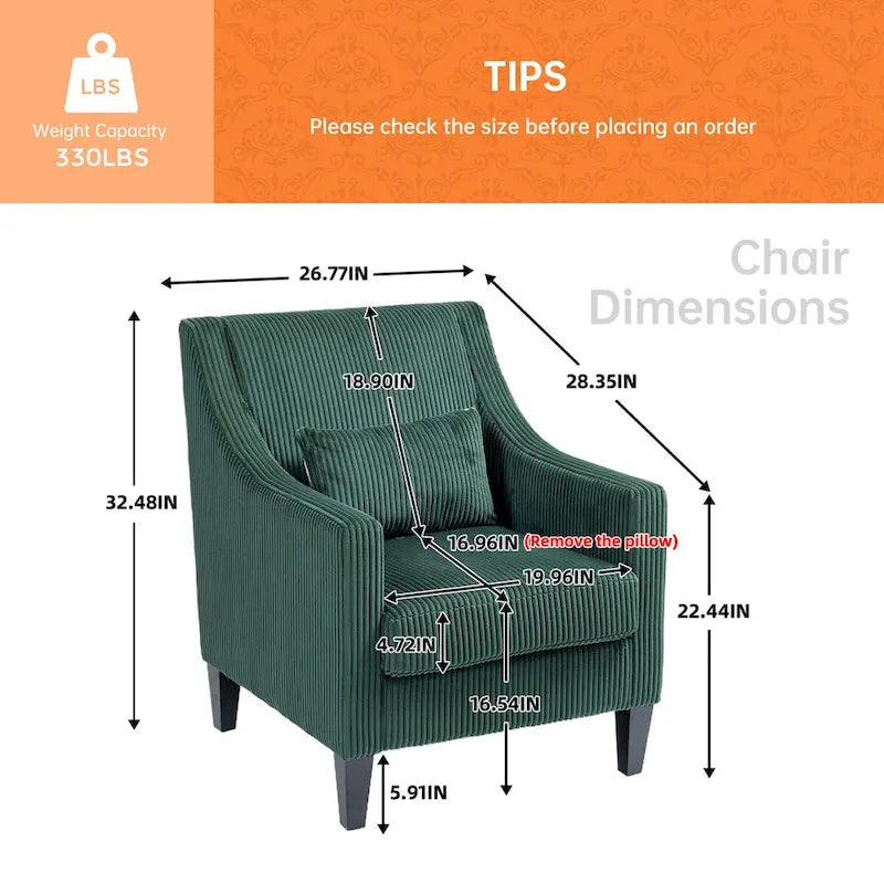 HOMEFUN Corduroy Upholstered Mid-Century Modern Wood Frame Armchair for Living Room
