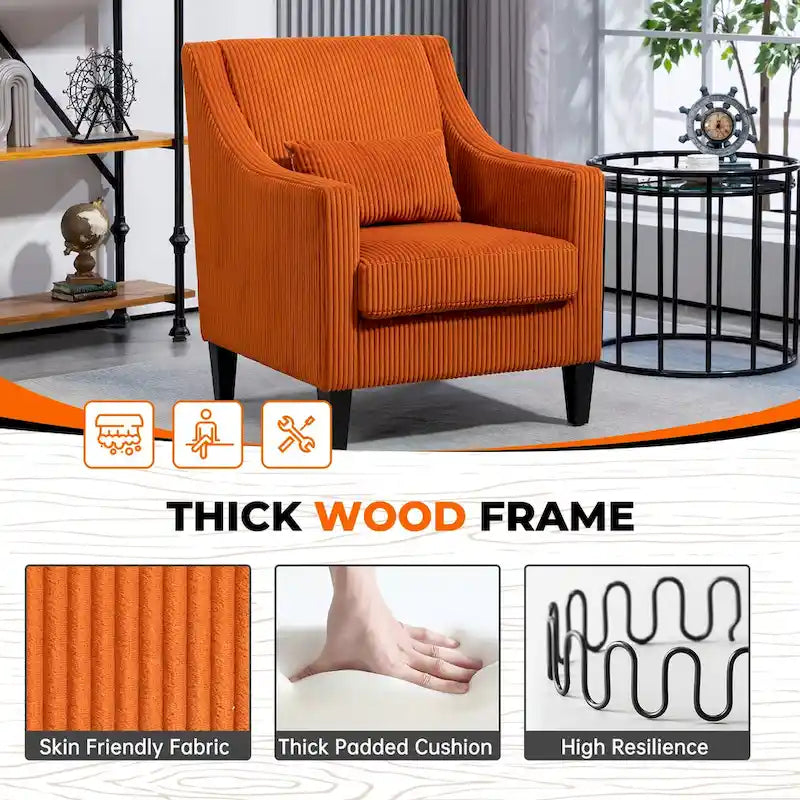 HOMEFUN Corduroy Upholstered Mid-Century Modern Wood Frame Armchair for Living Room