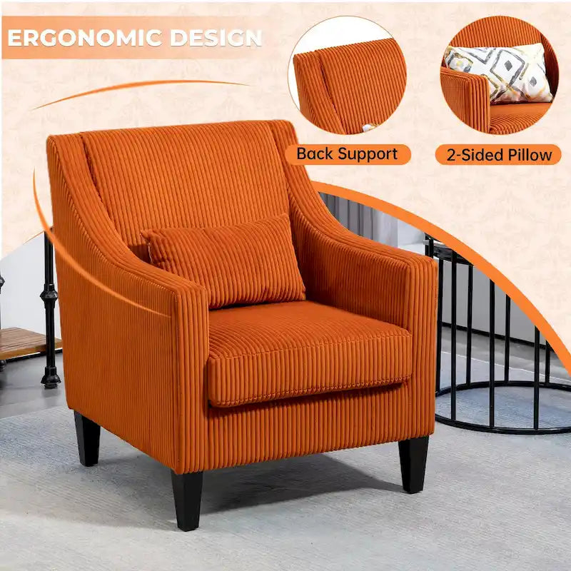 HOMEFUN Corduroy Upholstered Mid-Century Modern Wood Frame Armchair for Living Room