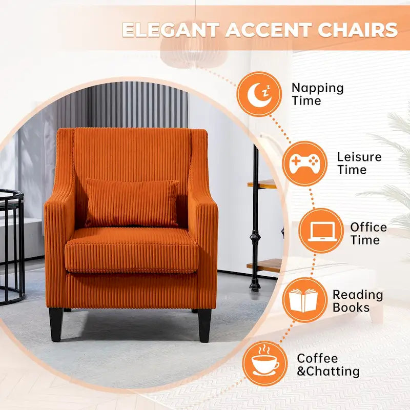 HOMEFUN Corduroy Upholstered Mid-Century Modern Wood Frame Armchair for Living Room