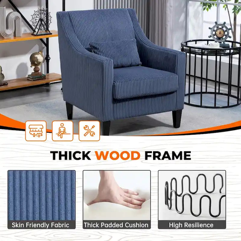HOMEFUN Corduroy Upholstered Mid-Century Modern Wood Frame Armchair for Living Room